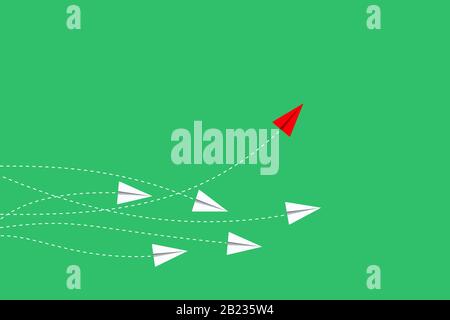 Anders denken Konzept. Rotes Flugzeug ändert die Richtung. Neue Idee, Veränderung, Trend, Mut, kreative Lösung, Business for Unique Way Konzept. Stock Vektor