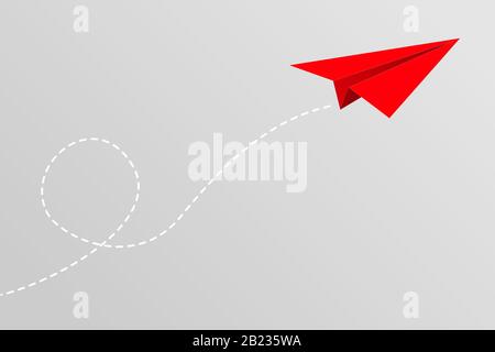 Rotes Papierflugzeug, das allein fliegt. Hintergrund des Vector EPS10-Konzepts. Stock Vektor