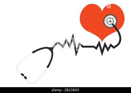Abbildung: Rotes Herz und medizinisches Stethoskop, Weltgesundheitstag, Design für den Arzttag. Stock Vektor