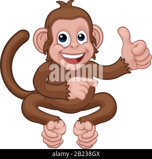 Affe Cartoon Animal Thumbs Up and Pointing Stock Vektor