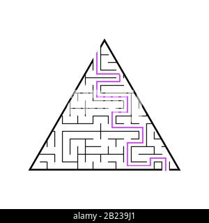 Ein dreieckiges Labyrinth, eine Pyramide mit schwarzem Schlaganfall. Ein Spiel für Kinder. Einfache flache Vektorgrafiken isoliert auf weißem Hintergrund. Mit den ans Stock Vektor