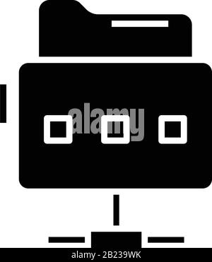 Schwarze Symbole für Dateiverwaltung, Konzeptabbildung, flaches Vektorsymbol, Glyph-Zeichen. Stock Vektor