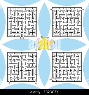 Ein Satz quadratischer Labyrinthe. Ein Spiel für Kinder und Erwachsene. Einfache Vektorgrafiken Stock Vektor