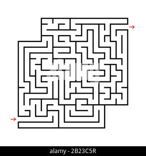 Abstraktes quadratisches Labyrinth mit ein- und Ausgang. Einfache flache Vektorgrafiken isoliert auf weißem Hintergrund. Mit einem Platz für Ihre Zeichnungen. Stock Vektor