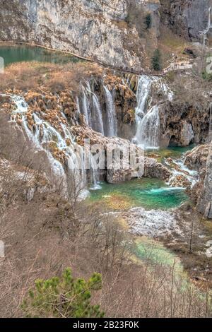 Plitvicer Seen im Winter, Kroatien Stockfoto