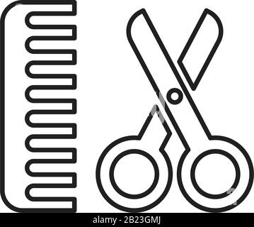 Farbvorlage für Kamm- und Schere-Symbol schwarz bearbeitbar. Symbol für Kammaufsatz und Schere für flache Vektorgrafiken für Grafik- und Webdesign. Stock Vektor