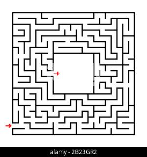 Abstraktes quadratisches Labyrinth. Entwicklungsspiel für Kinder. Einfache flache Vektorgrafiken isoliert auf weißem Hintergrund. Mit einem Ort für Ihr Bild Stock Vektor