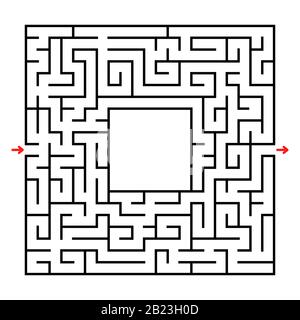Abstraktes quadratisches Labyrinth. Entwicklungsspiel für Kinder. Einfache flache Vektorgrafiken isoliert auf weißem Hintergrund. Mit einem Ort für Ihr Bild Stock Vektor