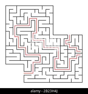 Ein quadratisches Labyrinth mit Eingang und Ausgang. Einfache isolierte Darstellung mit flachem Vektor. Mit einem Platz für Ihre Zeichnungen. Mit der Antwort Stock Vektor