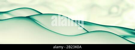 Abstrakter Flüssiger Hintergrund, Panorama-Header mit grünen, geschwungenen Linien auf weißem Grund Stockfoto
