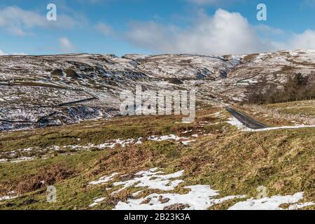 Die Überreste der Coldberry Lead Mine in einer verschneiten Schneedecke, Hudes Hope Valley, Teesdale Stockfoto