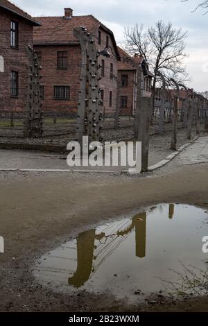 Überreste von Gebäuden in Auschwitz - Birkenau-Museum und Denkmal der Nazi-Todeslager des zweiten Weltkriegs Stockfoto