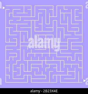 Abstraktes komplexes quadratisches isoliertes Labyrinth. Weiß auf violettem Hintergrund. Ein interessantes Spiel für Kinder und Erwachsene. Einfache Vektorgrafiken Stock Vektor
