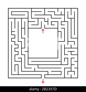 Buntes quadratisches Labyrinth mit Blumen. Entwicklungsspiel für Kinder. Einfache flache Vektorgrafiken isoliert auf weißem Hintergrund. Stock Vektor