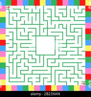 Labyrinth in quadratischer Farbe. Ein interessantes Spiel für Kinder. Einfache flache Vektorgrafiken isoliert auf weißem Hintergrund. Stock Vektor