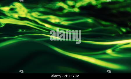 Abstrakter bunter Neon-Hintergrund, leuchtend grüne geschwungene Linien Stockfoto