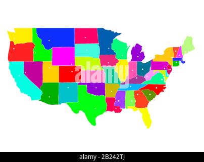 Karte der USA mit Regionen. Farbige Grafik mit Karte der USA. Amerikanische Karte mit Regionen. Karte mit abstrakten Farben. Stockfoto