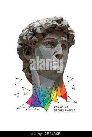 Abstrakte Darstellung von David von Michelangelo mit bunten Elementen. Weißer Hintergrund. Flacher Poly. Vektorgrafiken. Stock Vektor
