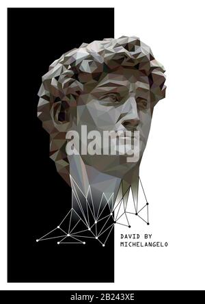 Abstrakte Darstellung von David von Michelangelo. Schwarz-Weiß-Hintergrund. Flacher Poly. Vektorgrafiken. Stock Vektor