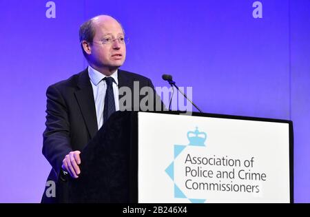 London, Großbritannien. Februar 2020. Sir Philip Rutnam sprach am Donnerstag, 27. Februar 2020, auf dem gemeinsamen Partnerschaftsgipfel des APCC & NPCC (Police Chefs) im QE11 Conference Center in Westminster, London. Sir Philip Rutnam trat heute als Staatssekretär im Innenministerium zurück und beabsichtige, eine konstruktive Entlassung durch die Regierung zu fordern. Gutschrift: Simon Hadley/Alamy Stockfoto