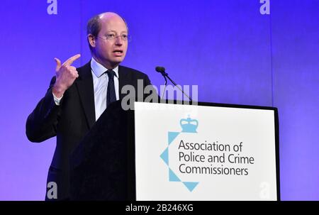 London, Großbritannien. Februar 2020. Sir Philip Rutnam sprach am Donnerstag, 27. Februar 2020, auf dem gemeinsamen Partnerschaftsgipfel des APCC & NPCC (Police Chefs) im QE11 Conference Center in Westminster, London. Sir Philip Rutnam trat heute als Staatssekretär im Innenministerium zurück und beabsichtige, eine konstruktive Entlassung durch die Regierung zu fordern. Gutschrift: Simon Hadley/Alamy Stockfoto