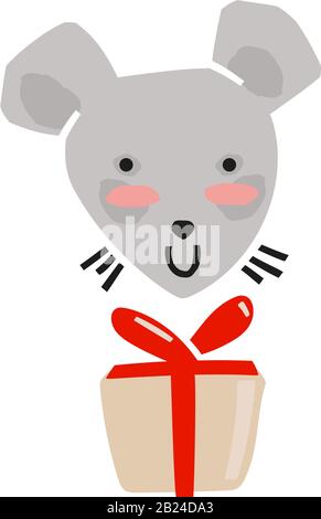 Ratte mit einem Geschenk. Minimalistischer moderner Charakter. Stock Vektor