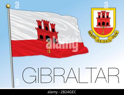 Offizielle Nationalflaggen und -Wappen von Gibraltar, europäisches Land, Vektorilliustration Stock Vektor