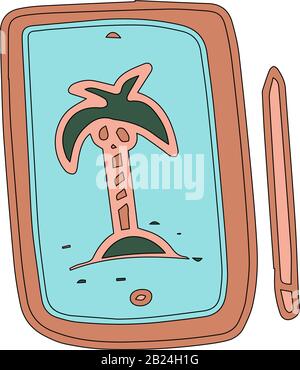 Tablett zum Zeichnen mit Bleistift oder eBook im Cartoon-Stil isoliert auf weißem Hintergrund. Symbol "Vorzeichen". Vektor einfache Abbildung. Verwendbar als Symbol oder Symb Stock Vektor