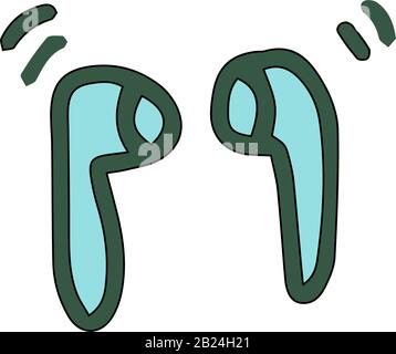 Kabellose Kopfhörer im Cartoon-Stil, isoliert auf weißem Hintergrund. Symbol "Vorzeichen". Vektor einfache Abbildung. Musikhörgerät. Kann als Symbol oder Sy verwendet werden Stock Vektor