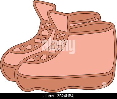 Wanderschuhe oder Sneaker im Cartoon-Stil isoliert auf weißem Hintergrund. Symbol "Vorzeichen". Vektor einfache Abbildung. Dekorationselement. Schuhe zum gehen, Stock Vektor