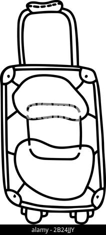 Reisekoffer im Doodle-Stil isoliert auf weißem Hintergrund. Symbol "Vorzeichen". Große Hülle. Abbildung der Vektorkonturen. Tasche. Handgezeichnete schwarze Skizze. Handtasche Stock Vektor