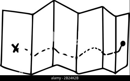 Wegorientierungs-Karte im Doodle-Stil, isoliert auf weißem Hintergrund. Symbol "Vorzeichen". Abbildung der Vektorkonturen. Kann als Symbol oder Symbol verwendet werden. Dekoration ele Stock Vektor