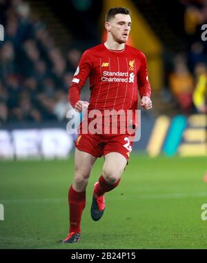 Liverpools Andrew Robertson im Einsatz während des Premier-League-Spiels in der Vicarage Road, Watford. Stockfoto