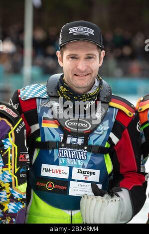 Berlin, Deutschland. Februar 2020. Berlin DEUTSCHLAND - 29. Februar Johan Weber von Deutschland auf dem Eis Speedway of Nations (Tag 1) im Horst-Ohm-Eisstadion, Berlin, am Samstag, 29. Februar 2020. (Credit: Ian Charles   MI News) Credit: MI News & Sport /Alamy Live News Stockfoto
