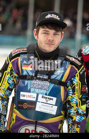 Berlin, Deutschland. Februar 2020. Berlin DEUTSCHLAND - 29. Februar Max Neidermaier von Deutschland auf dem Eis Speedway of Nations (Tag 1) im Horst-Ohm-Eisstadion, Berlin, am Samstag, 29. Februar 2020. (Credit: Ian Charles   MI News) Credit: MI News & Sport /Alamy Live News Stockfoto