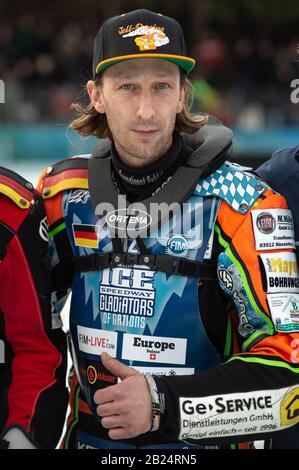 Berlin, Deutschland. Februar 2020. Berlin DEUTSCHLAND - 29. Februar Marcus Jell von Deutschland auf dem Eis Speedway of Nations (Tag 1) im Horst-Ohm-Eisstadion, Berlin, am Samstag, 29. Februar 2020. (Credit: Ian Charles   MI News) Credit: MI News & Sport /Alamy Live News Stockfoto