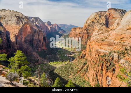 Schöner Blick auf den Canyon von der Spitze der Angels Landing, Zion National Park Utah USA. Stockfoto
