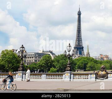 Pont Alexandre III und der Eiffelturm Stockfoto