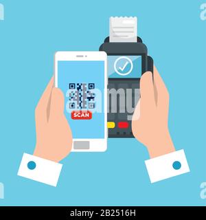 Scannen Sie den qr-Code mit einem Dataphon auf dem Smartphone Stock Vektor