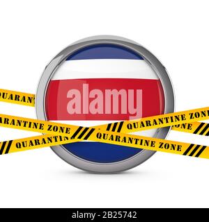 Flagge Costa Ricas mit gelbem Quarantäne-Warnband. 3D-Rendering Stockfoto