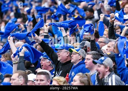 St. Louis, USA. Februar 2020. 29. Februar 2020: Fans verzichten in einem Spiel auf ihre Handtücher, in dem die Seattle Dragons die St. Louis Battlehawks besuchten. Abgehalten im Dome im America's Center in St. Credit: CAL Sport Media/Alamy Live News Stockfoto