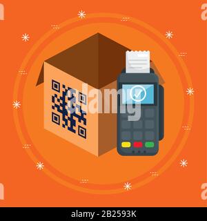 Scannen Sie den Code qr in das Feld mit Dataphon Stock Vektor