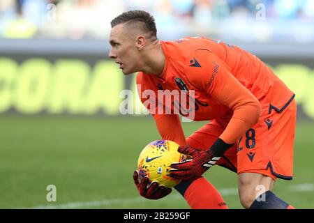 Rom, Italien. Februar 2020. Lukasz Skorupski (Bologna) im Einsatz während des Serie-A-Spiels zwischen SS Lazio und Bologna BFC im Stadio Olimpico am 29. Februar 2020 in Rom, Italien. (Foto von Giuseppe Fama/Pacific Press/Sipa USA) Credit: SIPA USA/Alamy Live News Stockfoto