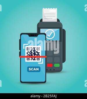 Scannen Sie den Code qr mit einem Dataphon auf dem Smartphone Stock Vektor
