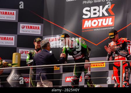 Melbourne, Australien, 1. März 2020. Kawasaki Racing Teamfahrer Alex Lowes (22) während der Motul FIM Superbike-Weltmeisterschaft, Phillip Island Circuit, Australien. Credit: Dave Hewison/Alamy Live News Stockfoto