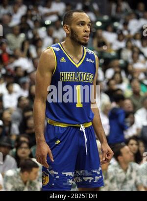 Februar 2020 - UC Riverside Highlanders Forward Arinze Chidom (1) während eines Spiels zwischen den UC Riverside Highlanders und den Hawaii Rainbow Warriors im Stan Sheriff Center in Honolulu, HI - Michael Sullivan/CSM Stockfoto