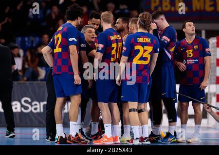 Barcelona, Spanien. Februar 2020. Spieler des FC Barcelona während des EHF Velux Champions-League-Spiels zwischen dem FC Barcelona und dem MOL-Pick Szeged in Palau Blaugrana am 29. Februar 2020 in Barcelona, Spanien. Credit: Dax/ESPA/Alamy Live News Stockfoto