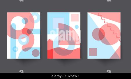 Bauhaus-Pastell-Einbände, Vorlagen für Plakate, geometrische Muster, memphis-farbdesign, abstrakte Vektorflieger im schweizer Stil Stock Vektor