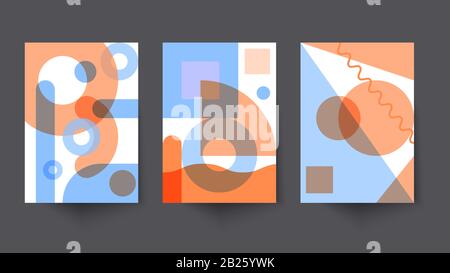 Bauhaus-Pastell-Einbände, Vorlagen für Plakate, geometrische Muster, memphis-farbdesign, abstrakte Vektorflieger im schweizer Stil Stock Vektor