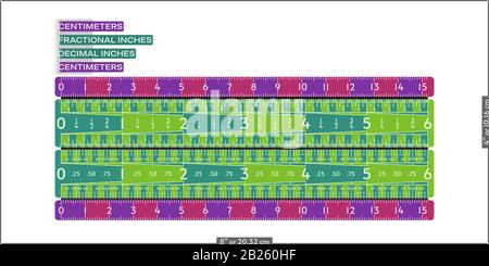 Einfaches visuelles Ablesen zwischen verschiedenen Längeneinheiten. Stock Vektor